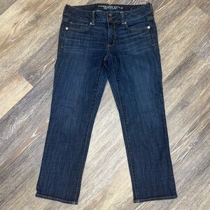 American Eagle Artist Crop Womens Stretch Denim Jeans Dark Wash Sz 8